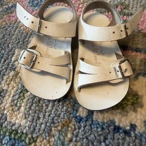 White Kids Leather Buckle Sandals